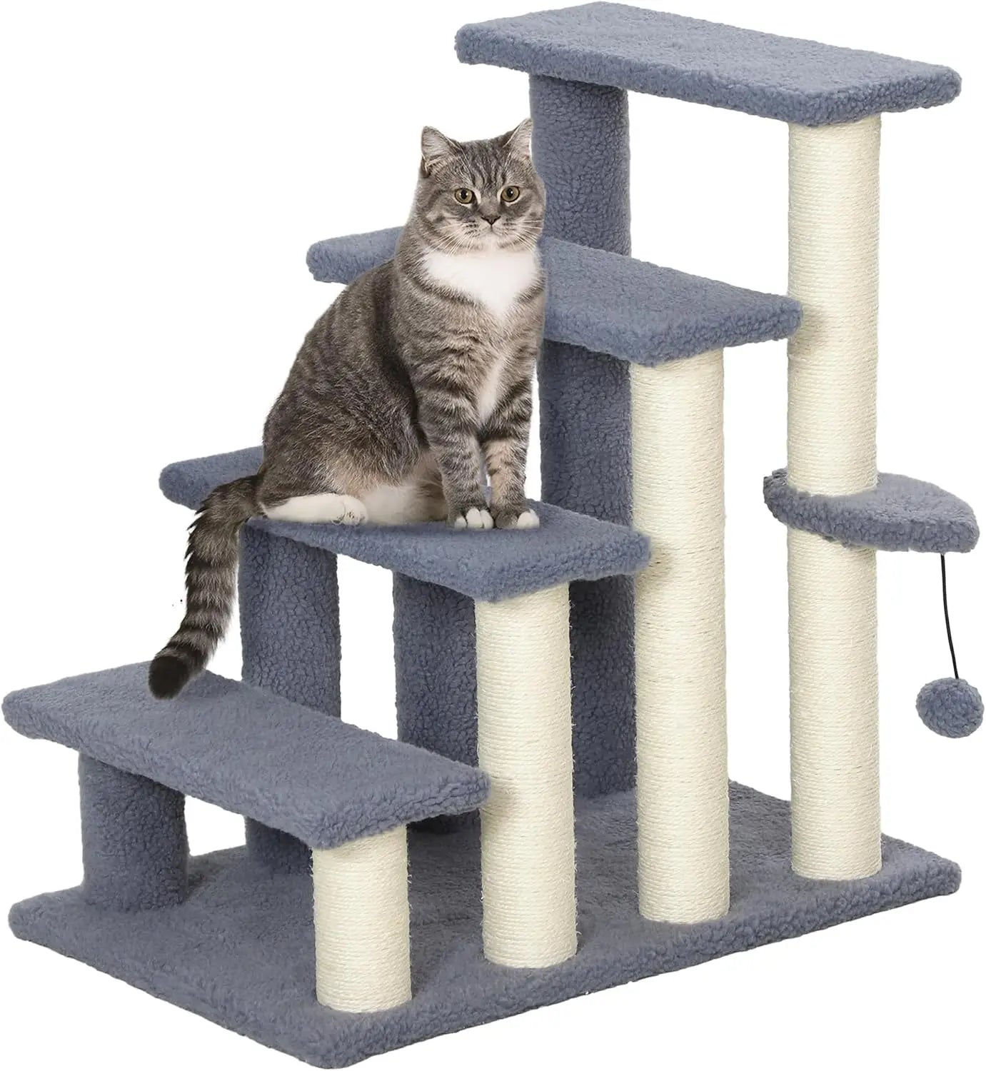 Cat Steps, Pet Stairs Carpeted Ladder, Kitten Tree Climber with Scratching Posts, Hanging Play Ball, Side Step