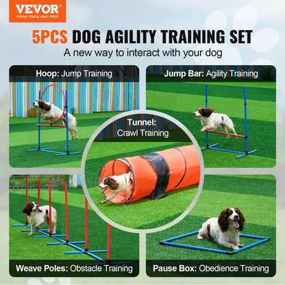 Dog Agility Training Equipment 5 Piece Set With Adjustable Hurdles