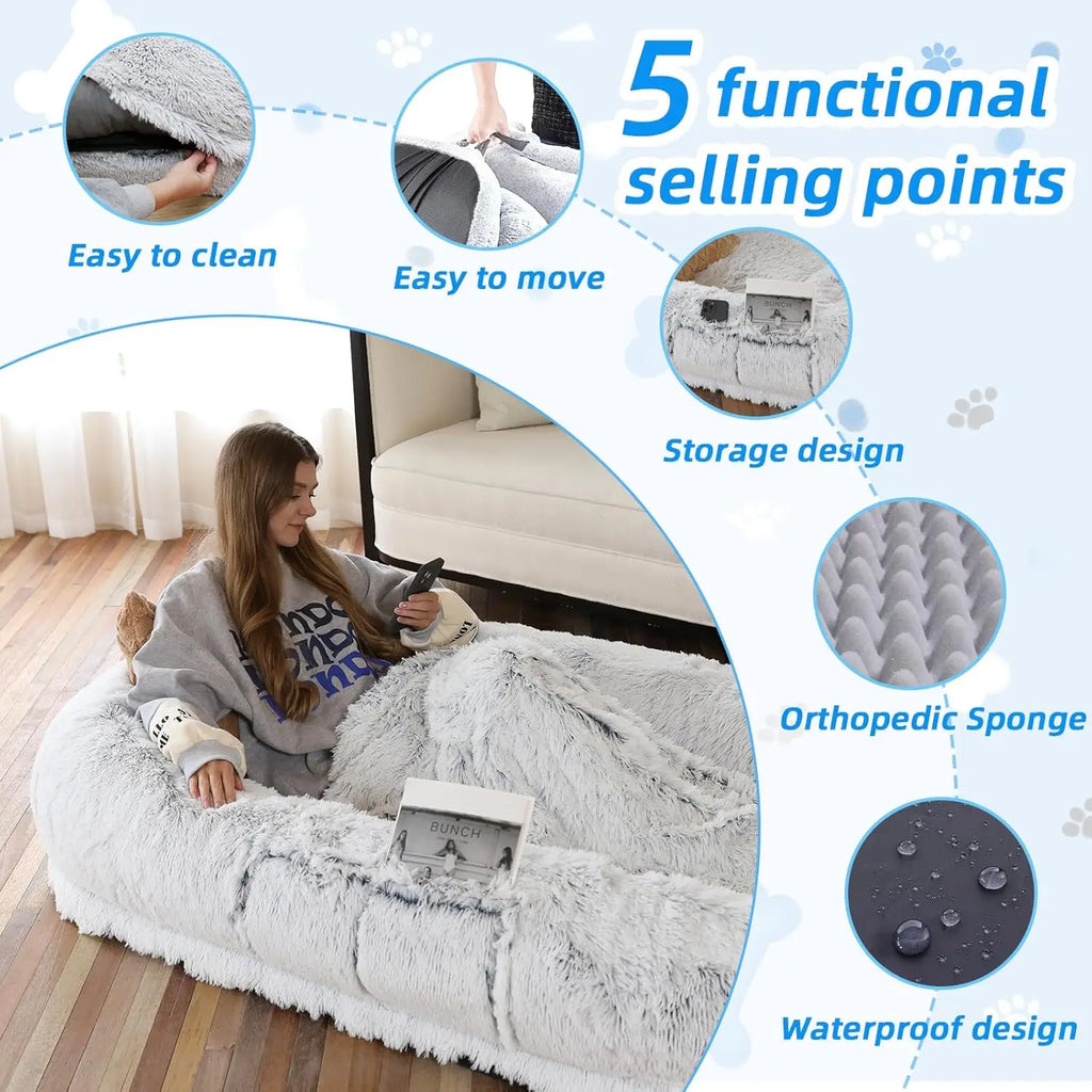 Extra Large Pet And Human Bed With Orthopedic Support Pillow