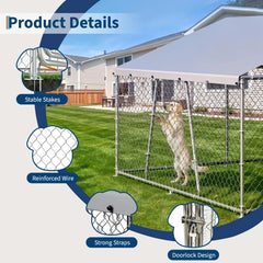 10x10x5.9FT Outside Dog Enclosure With PE Waterproof Roof, 360° Feeding Door, Heavy Duty Lockable Galvanized Kennel