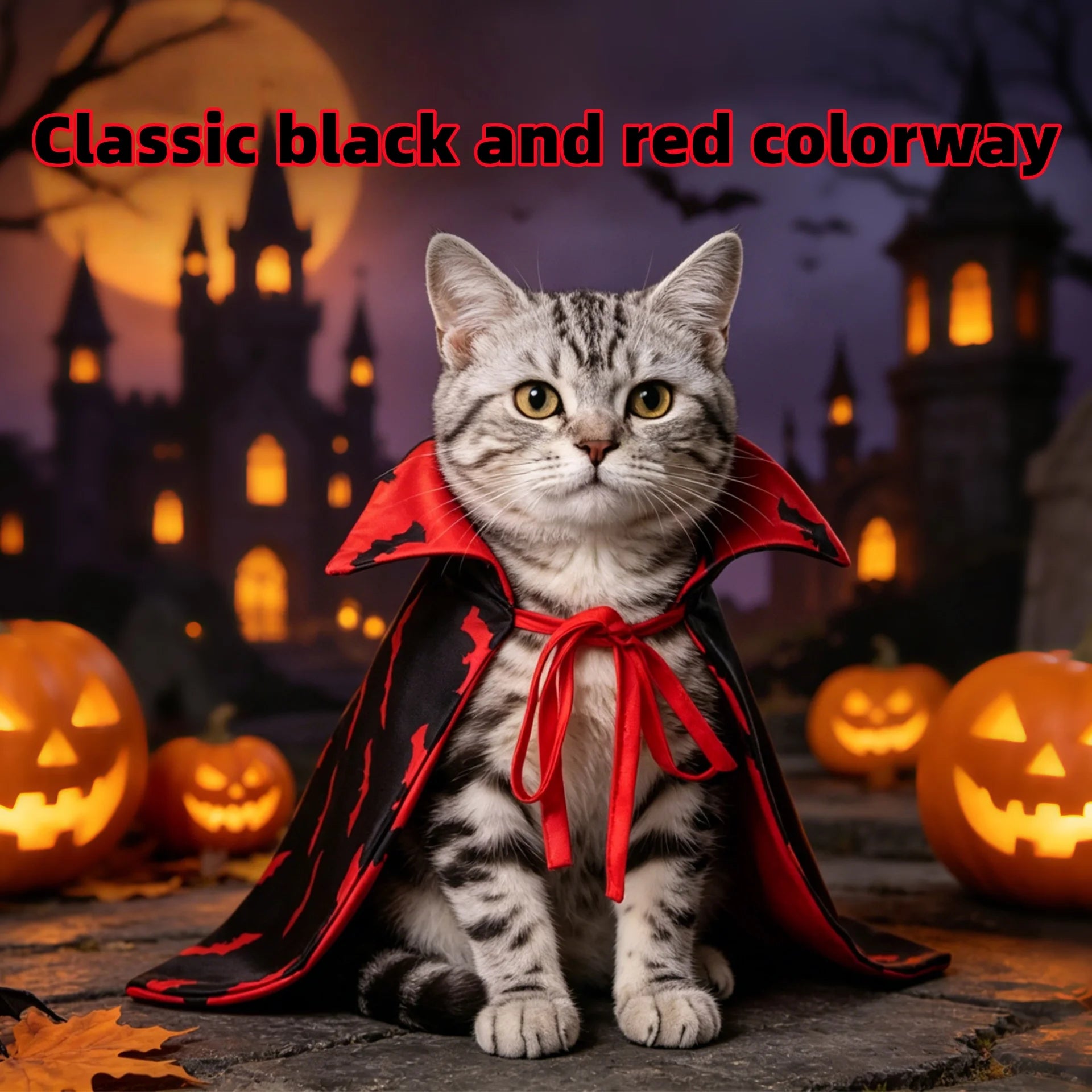 Halloween Reversible Bat Pet Vampire Cape Costume Outfit For Cats