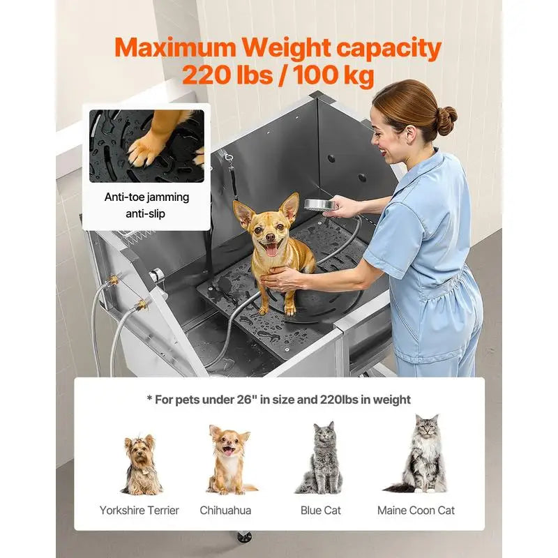 Stainless Steel Dog Grooming Tub With Steps Faucet Showerhead