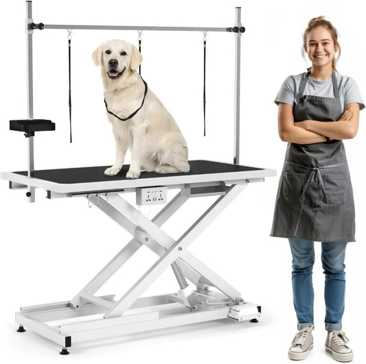 49'' Electric Dog Grooming Table, Professional Heavy Duty Grooming Table for Dogs at Home 400lbs with Tool Organizer/3 Nooses