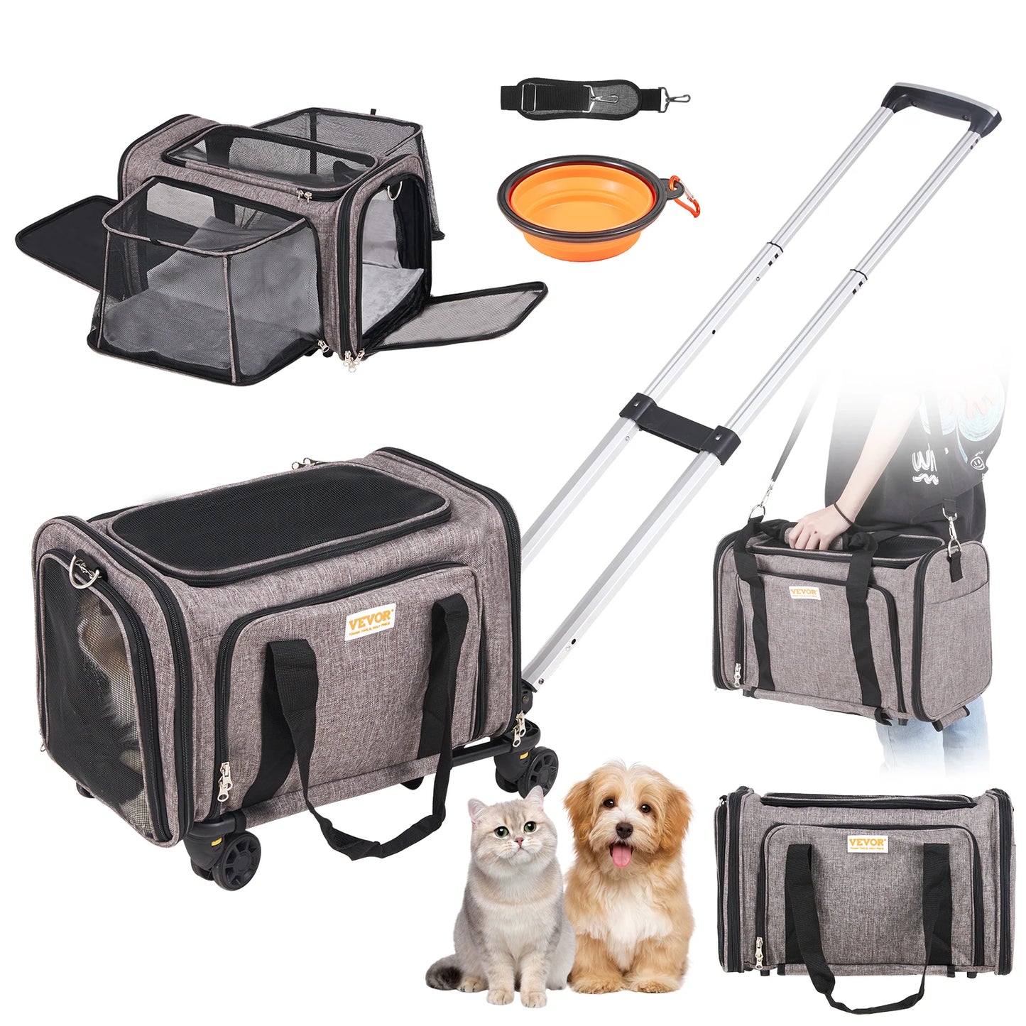 SucceBuy Pet Carrier Backpack for Cats and Dogs with Wheels