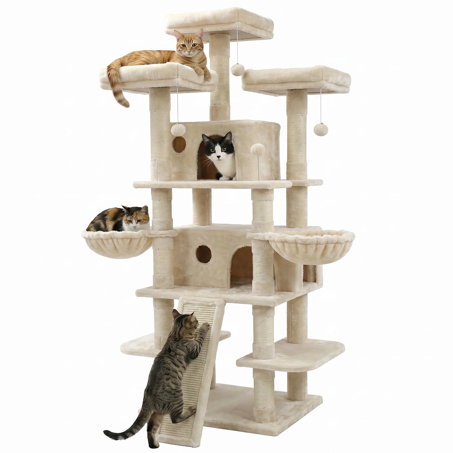 Four-Tier Cat Tree Tower With Condos And Plush Perches