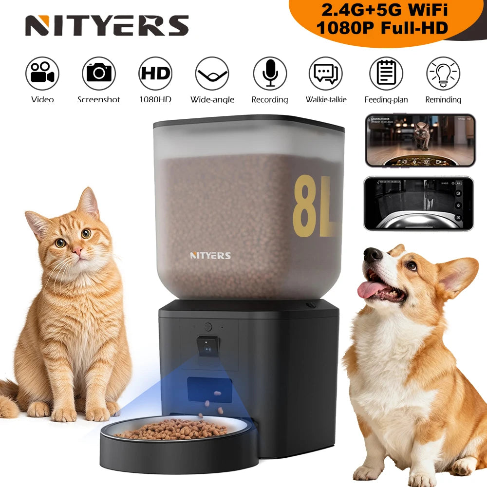 Nityers Automatic Cat Feeder 1080P Camera 5G WiFi Night Vision
