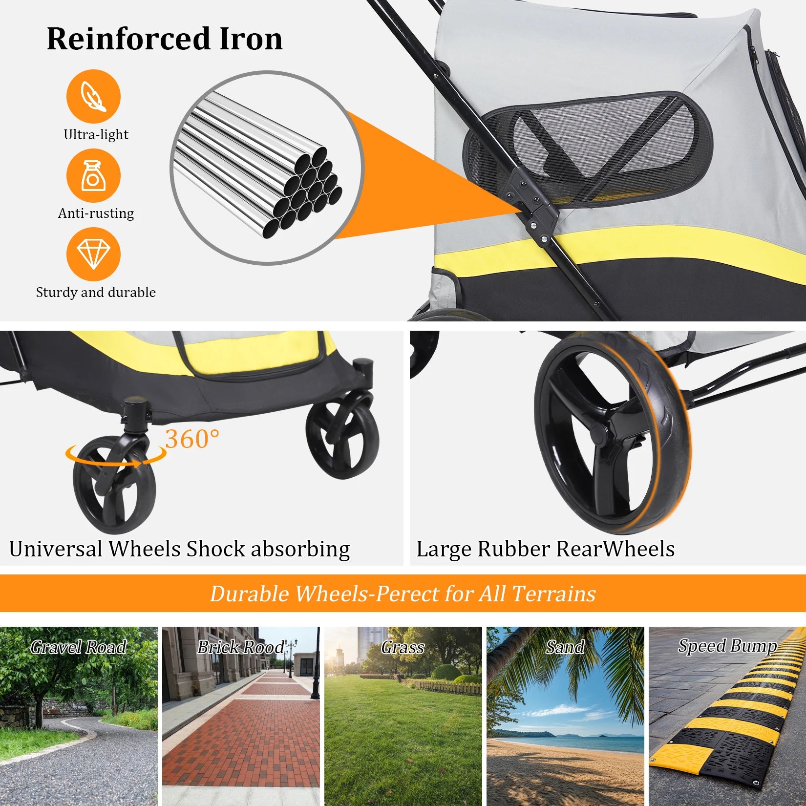 Portable Dog Stroller for Small Medium Dog Dual Entry Pet Stroller All Terrain Wagon Cart
