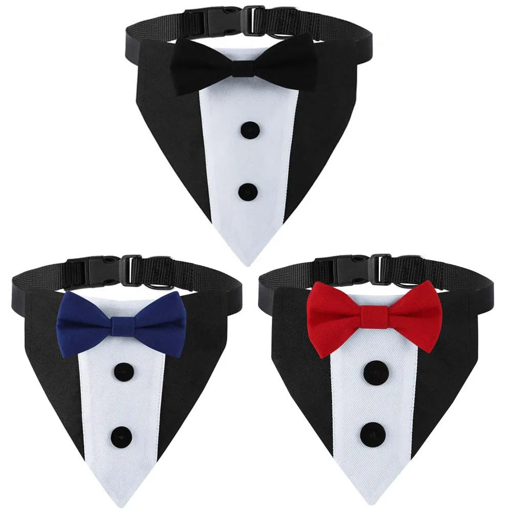 Dogs Tuxedo Formal Wedding Outfit Dog Bandana Tux Collar with Bow Tie Black Suit Costume for Pet Wedding Engagement and Birthday