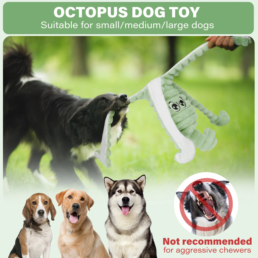 Hign-concerned Octopus Design Squeaky Plush Dog Toy Grinding Teeth Chew Interactive Pet Toy
