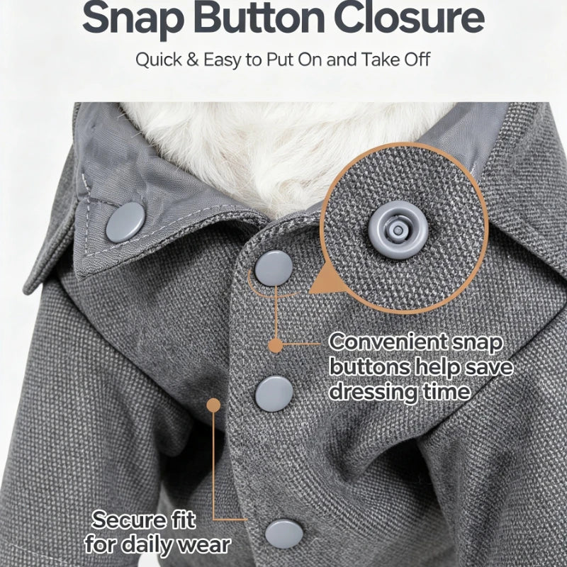 Static Rivited Fashion Collared Wool Pet Coat,Vintage Horn Button Wool Blend Dog Coat Thick Warm Two‑leg Pet Jacket Turn‑down Collar Pocket Design Windproof Cold‑Resistant Outfit for Medium Small Dogs Autumn Winter Outd