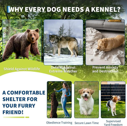 Large Dog Kennel Outdoor with Roof Heavy Duty Dog Enclosure Outside Pet Fence for Yard Dog Boarding Kennel Poultry House Cage Steel Fence with Ground Anchor Secure Lock Farm Training