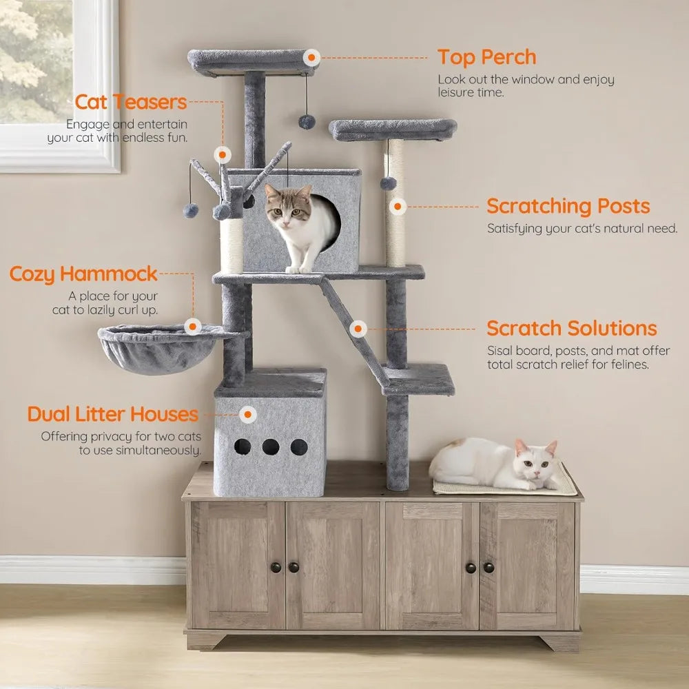 Modern All In One Cat Tower With Litter Box Enclosure