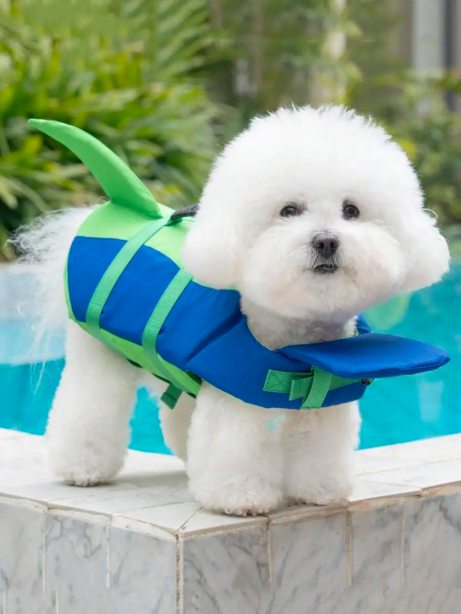 1pc Dog Life Jacket, Cute Shark Design, High Buoyancy Safety Life Vest With Rescue Handle, Suitable For Beach In Summer
