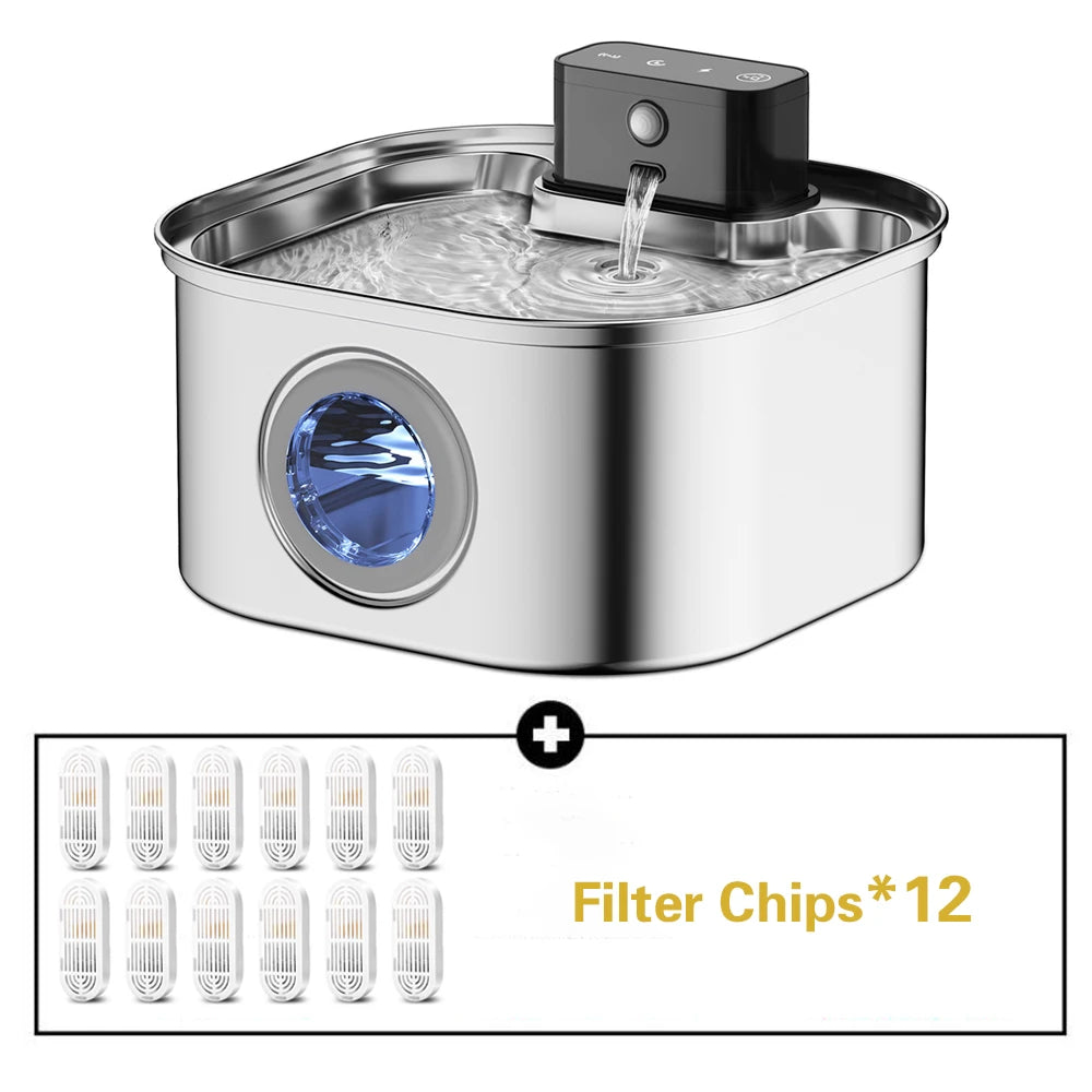 Wireless Stainless Steel Pet Water Fountain, 3.2L Automatic Cat Water Feeder with Motion Sensor,  Dog Water Bowl（No 5V 1A Plug）