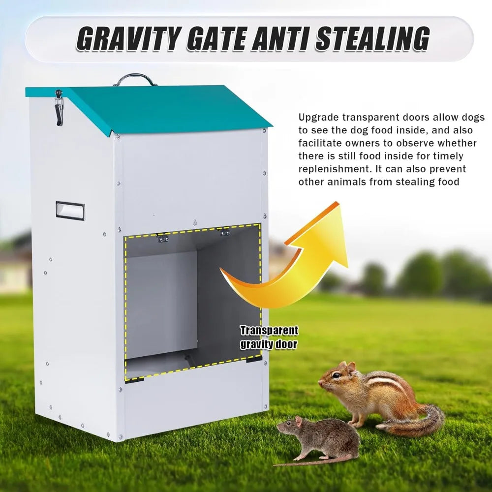 Automatic Dog Feeder for Large Dogs Outdoor 50Lbs Dog Food Dispenser Dog Feeding Station Galvanized Gravity Feeder Pet Feeder
