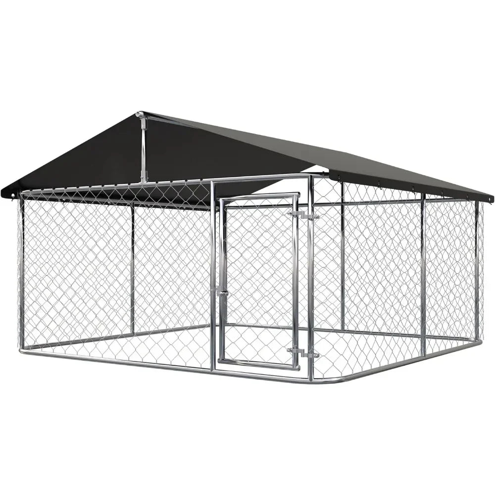 Outdoor Dog Enclosure Heavy Duty Dog Kennel House Mesh Dog Big Cage Pet Kennel Steel Fence with Secure Lock (6.56‘x 6.56’)