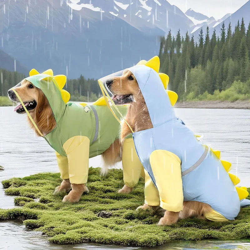 Dog Raincoat Dinosaur Themed Waterproof for All Weather Pets