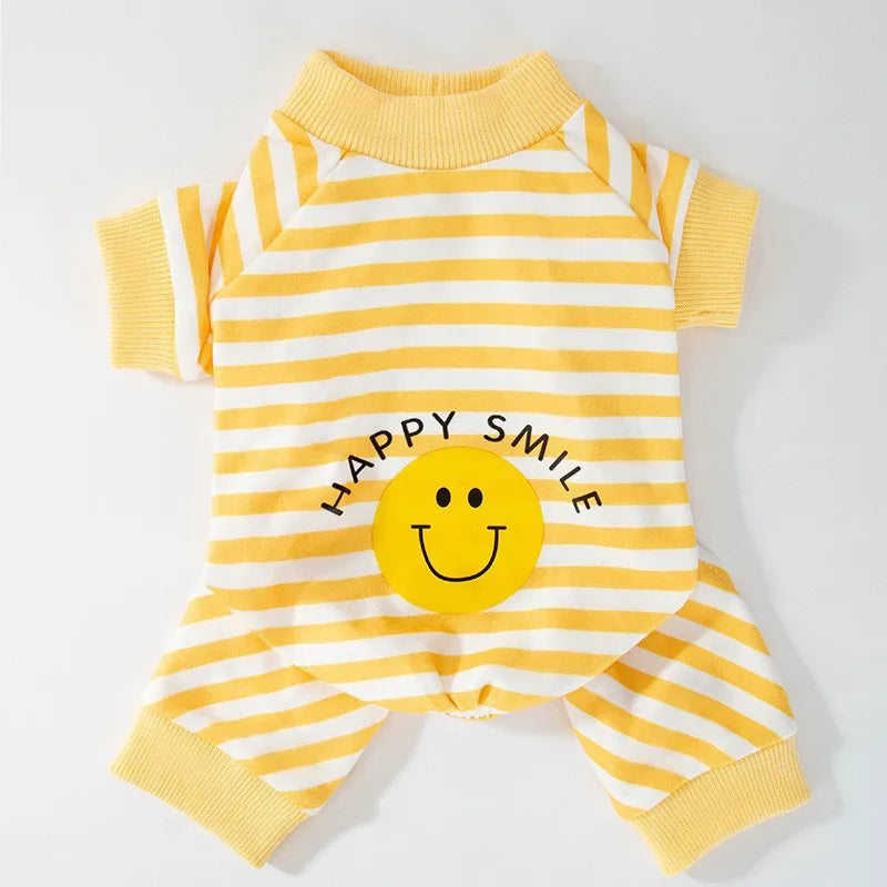 Striped Smile Print Dog Jumpsuit Pajamas For Small Pets