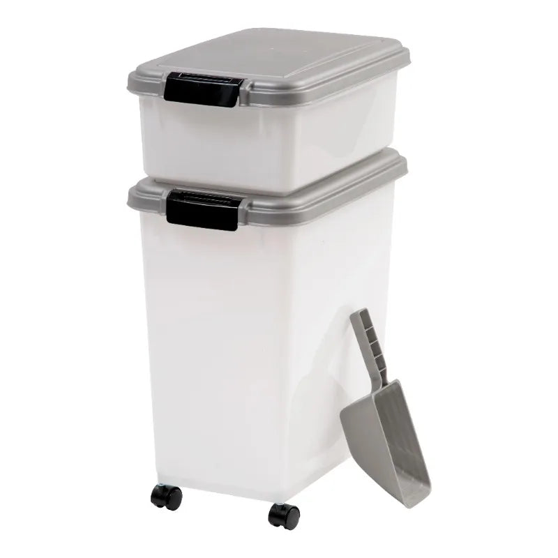 IRIS USA 30 lbs & 11 lbs Combo Airtight Dog Food Storage Container, Stackable Treat Box, 2-Cup Scoop, Casters, Keep Fresh