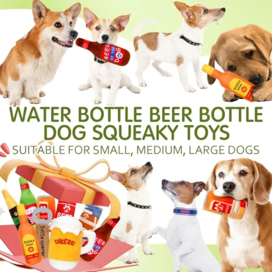 YAO HUI HUANG 9Pcs Beer Dog Squeaky Plush Toys Set