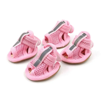 4pcs/pack Anti-slip Outdoor with Reflective Strap Spring Summer Wear Breathable Puppy Shoes Pet Supplies Pet Sandals Dog Shoes