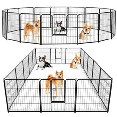 JHK 16 Panels Dog Playpen Pet Fence Metal 24 Inch to 32 Inch Foldable Large Dog Puppy Exercise for Yard Gate Camping Outdoor