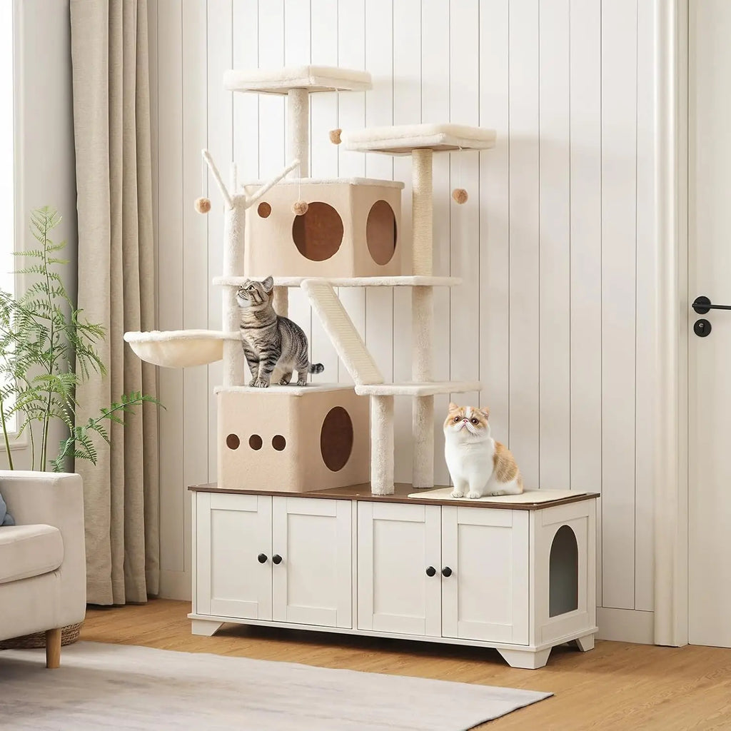 Modern All In One Cat Tower With Litter Box Enclosure