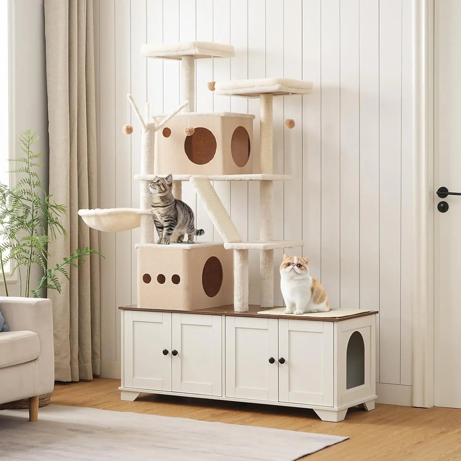 Modern All In One Cat Tower With Litter Box Enclosure