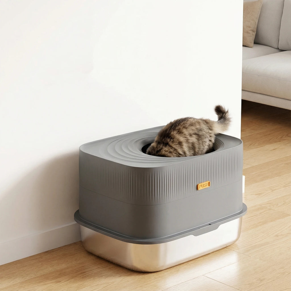 ALLOYSEED Top Entry Stainless Steel Cat Litter Box With Lid
