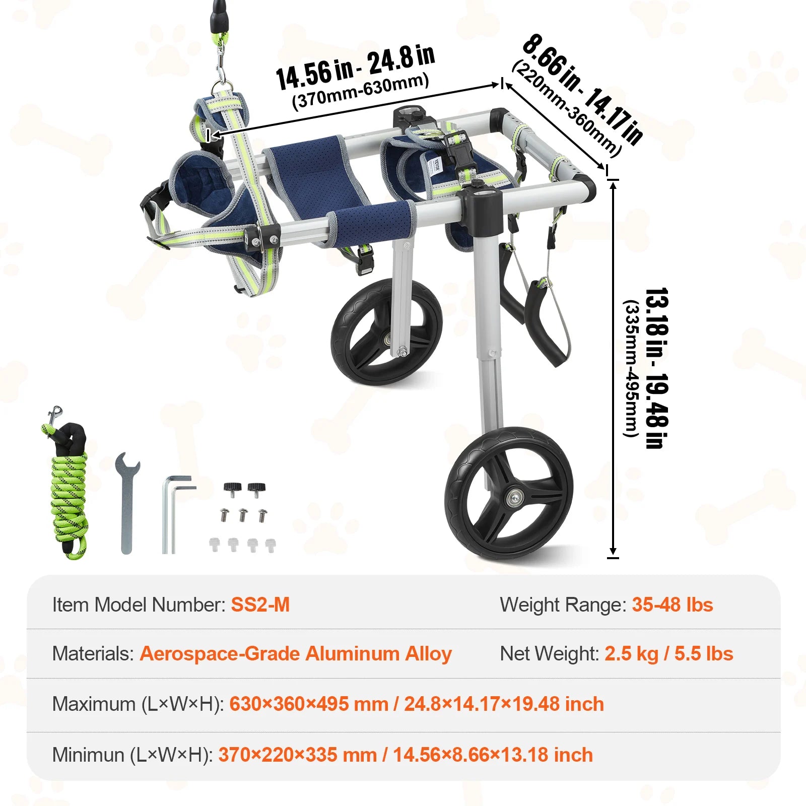2 Wheels Dog Wheelchair for Back Legs and Hind Limbs