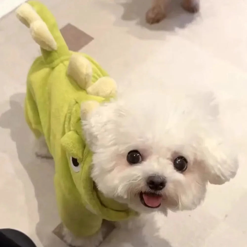 New Dinosaur Dog Clothes Fun Pet Costume Autumn Winter Flannel Warm Puppy Cat Pet Clothing 4 Legs Coat Jacket Small Dog Jumpsuit