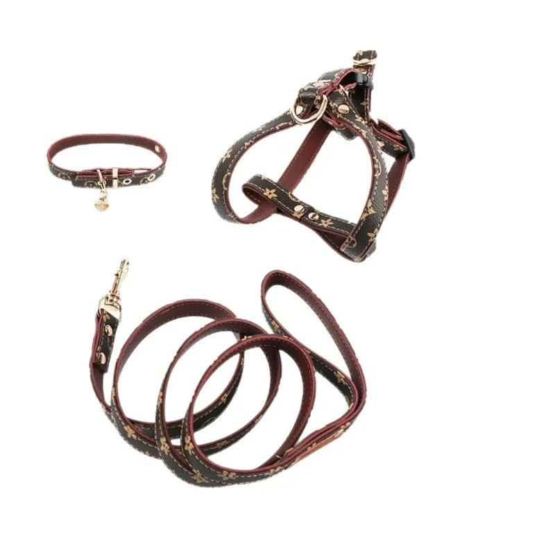 Vintage Plaid Lightweight Dog Harness Leash Collar Set For Small