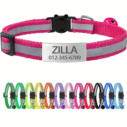 Personalized Free Engraving Reflective Cat Collar Adjustable Nylon