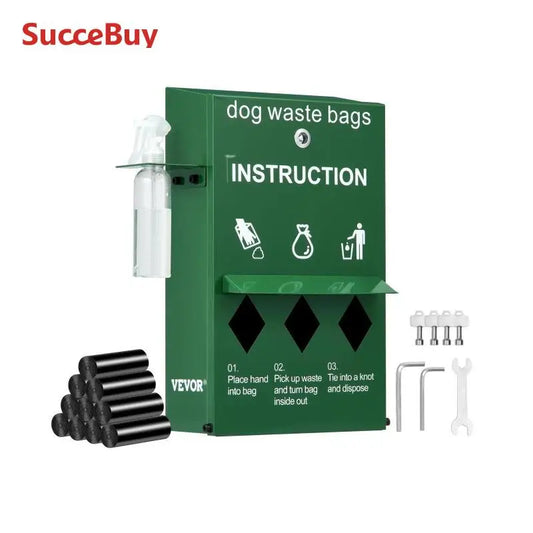SucceBuy Dog Poop Bag Dispenser with Hand Wash Bottle Lockable Outdoor Dog Waste Bag Holder with 600 Waste Bags for Porch Lawn