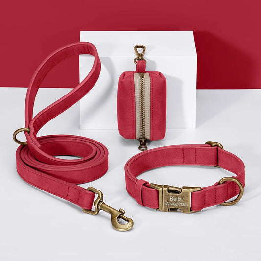 Didog Custom Dog Collar Leash Set With Poop Bag PU Leather