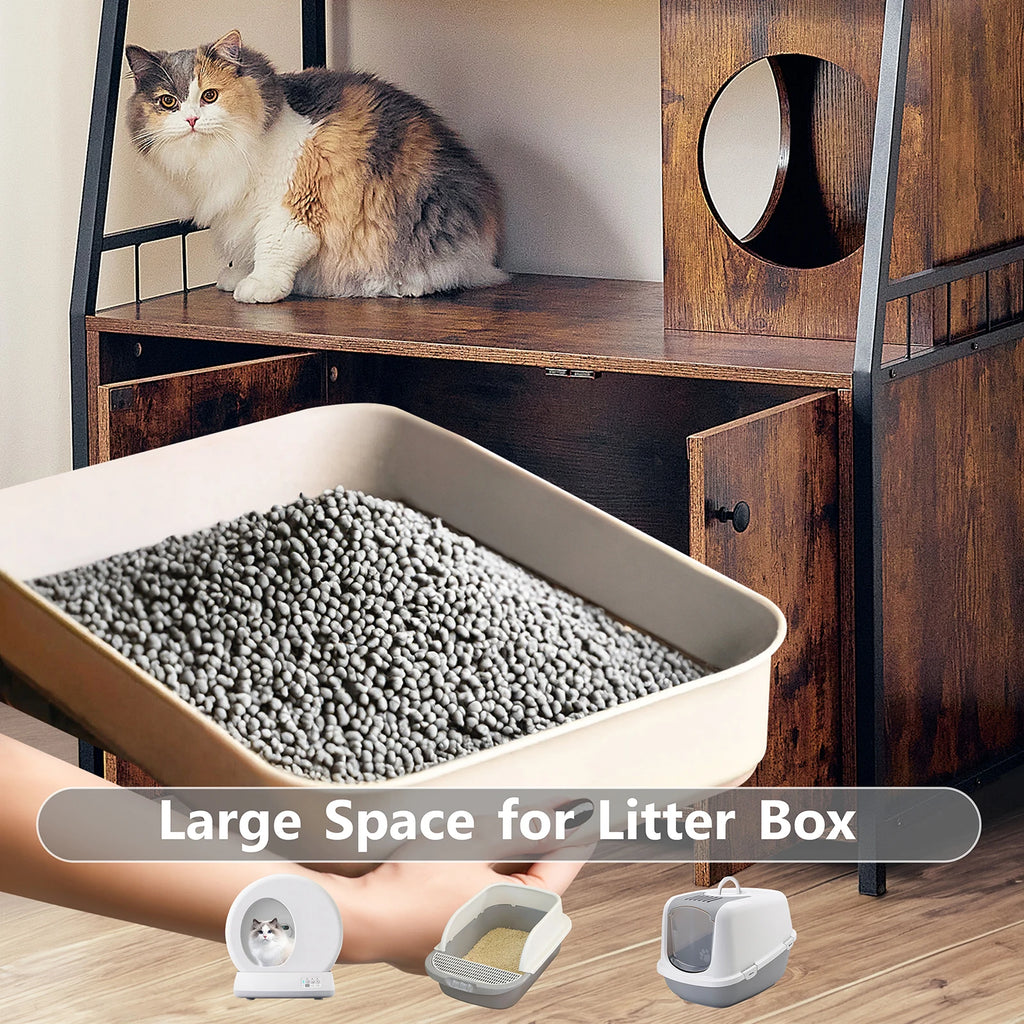 Redlife Cat Litter Box Enclosure With 3 Shelves And Doors