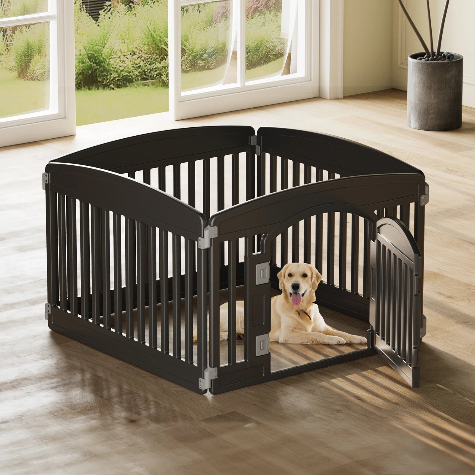 JHK Plastic Dog Playpen 6-Panel Expandable Fence For Medium Dogs