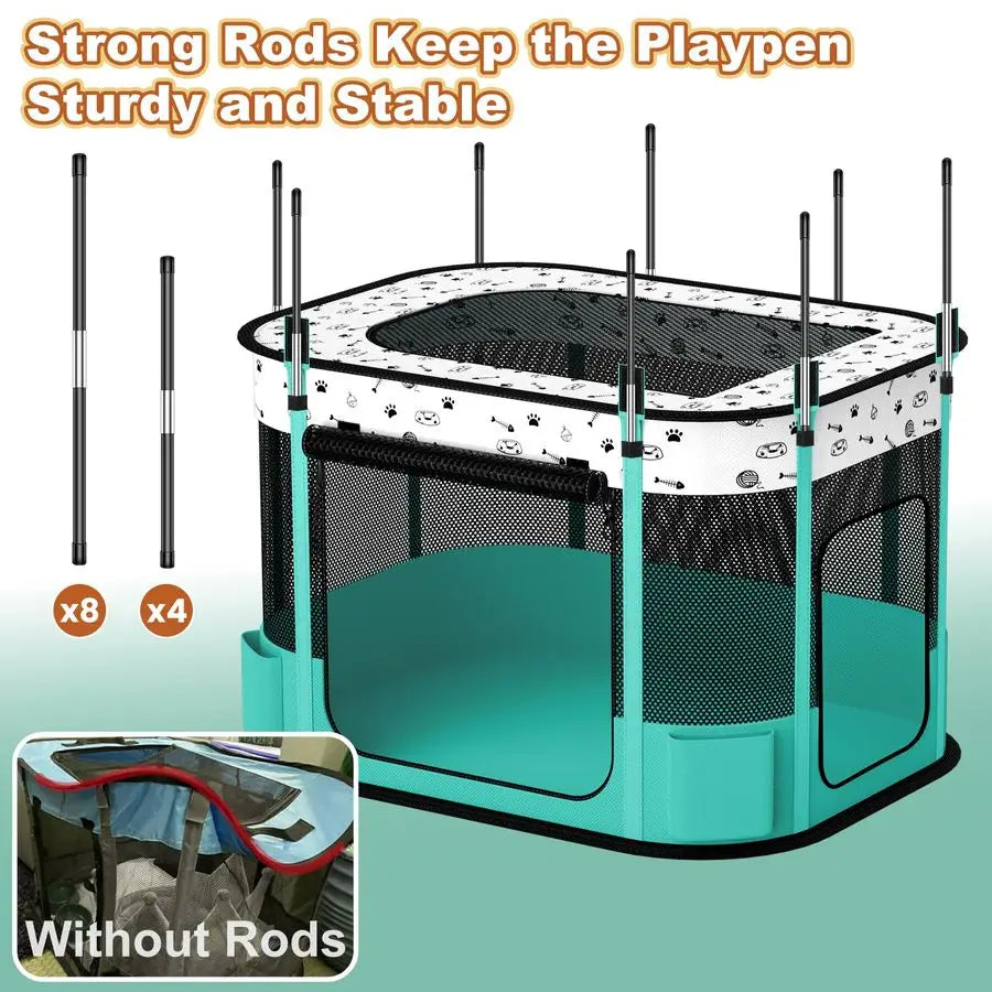 XMSJ Portable Cat Playpen With 8 Rod Reinforced Folding Pen