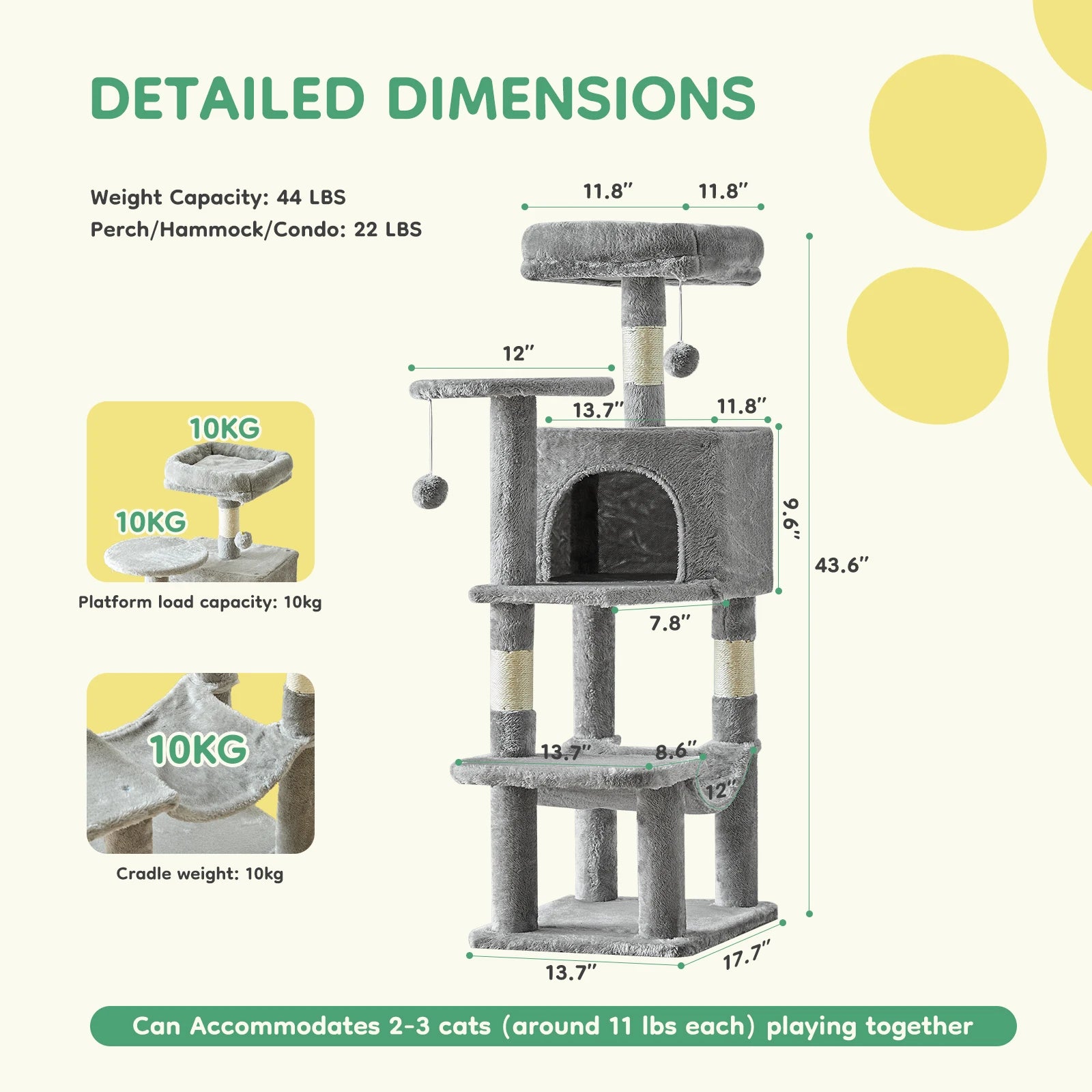 JHK Multi Cat Climbing Cat Tree Tower With Sisal Posts