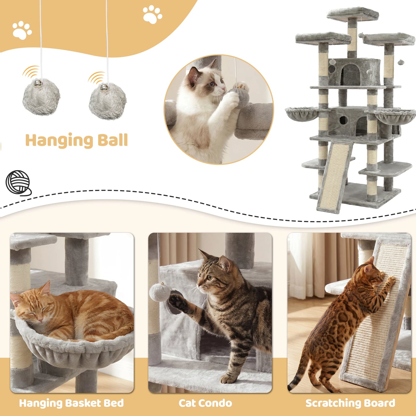 Four-Tier Cat Tree Tower With Condos And Plush Perches