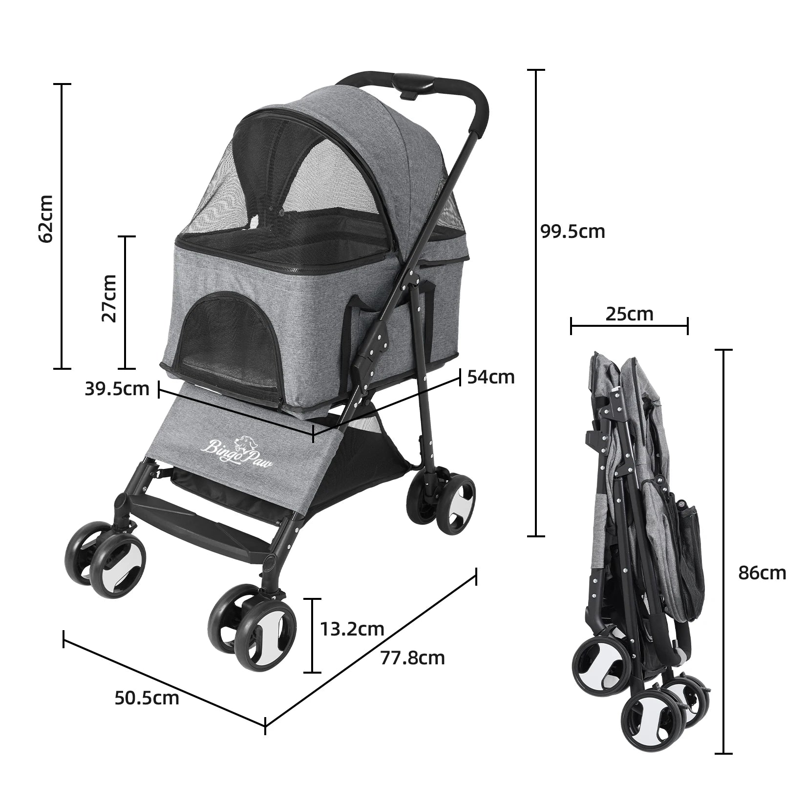 BINGOPAW Large Pet Stroller Pram With Detachable Carrier Cart