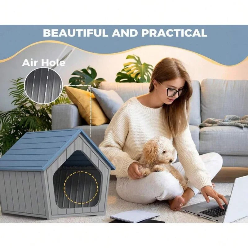 Weatherproof Indoor Outdoor Dog House Durable Resin Shelter For Pets