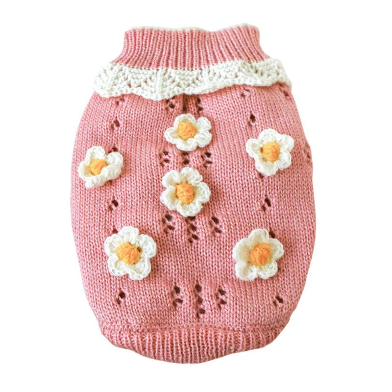Soft Warm Knitted Blossoming Flower Design Dog Sweater For Pets