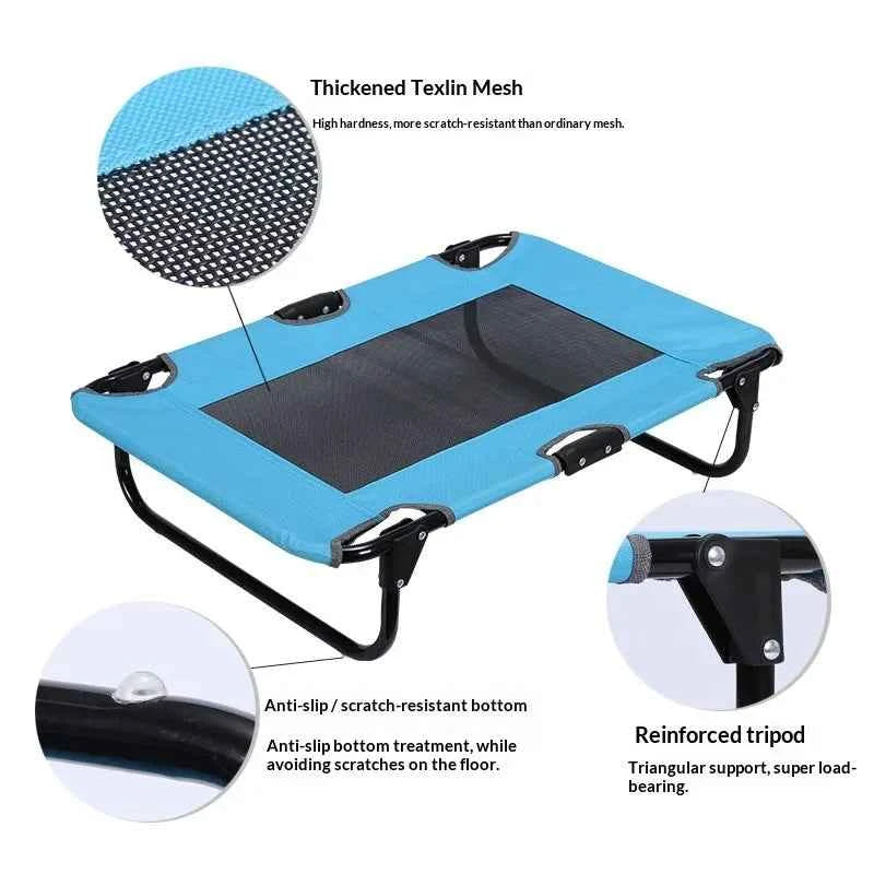 Collapsible Raised Pet Camping Bed Breathable Ventilated Mesh Surface Removable Waterproof Oxford Cloth Foldable Metal Bracket Anti-moisture Elevated Dog Bed Summer Heat Relief Rest Bed For Large Medium Dogs pet bed