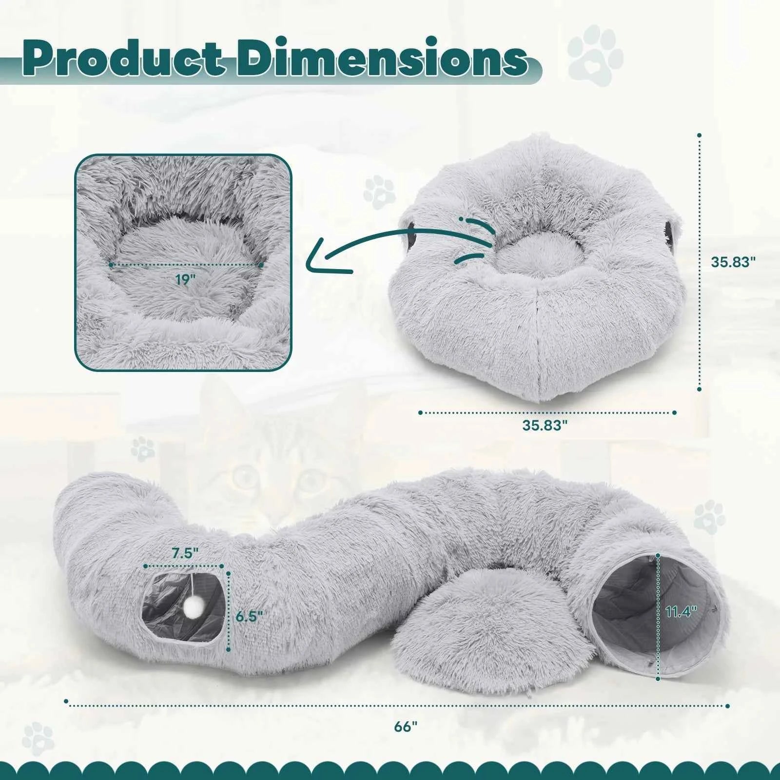 JHK Cat Tunnel Bed for Indoor with Soft Plush Washable Multifunctional Playground Under Tree Pet Toys for Kittens Puppy