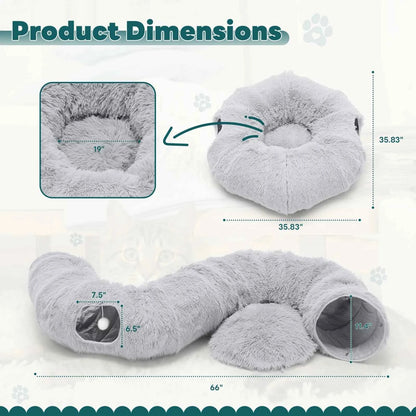 JHK Cat Tunnel Bed for Indoor with Soft Plush Washable Multifunctional Playground Under Tree Pet Toys for Kittens Puppy