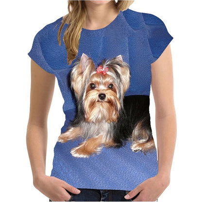 Jiangxi 3DPrintedYorkshireTerrierGraphic Tee For Women Summer Streetwear Harajuku Tops