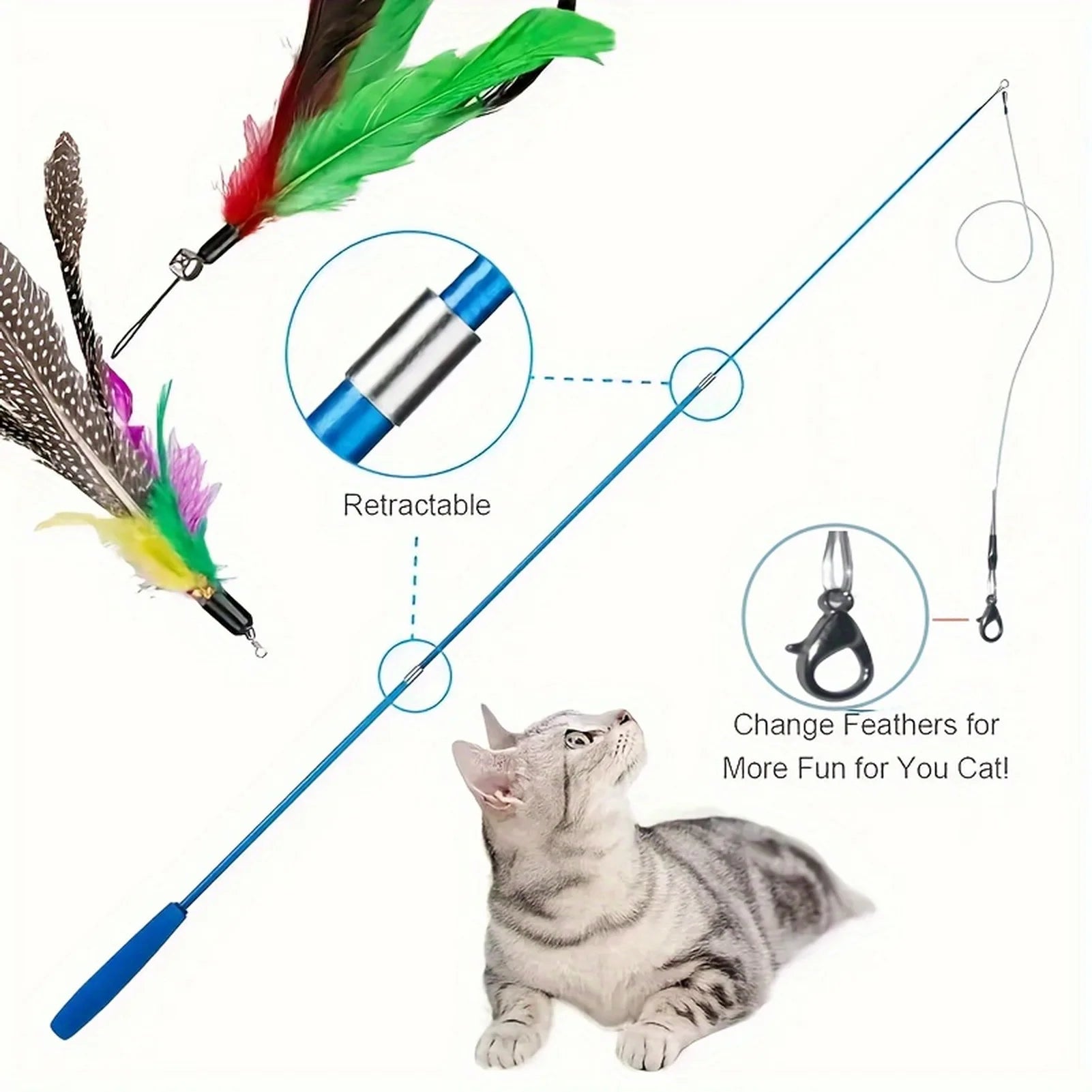 Retractable Cat Teaser Wand Indoor Fun For Cats And Kittens