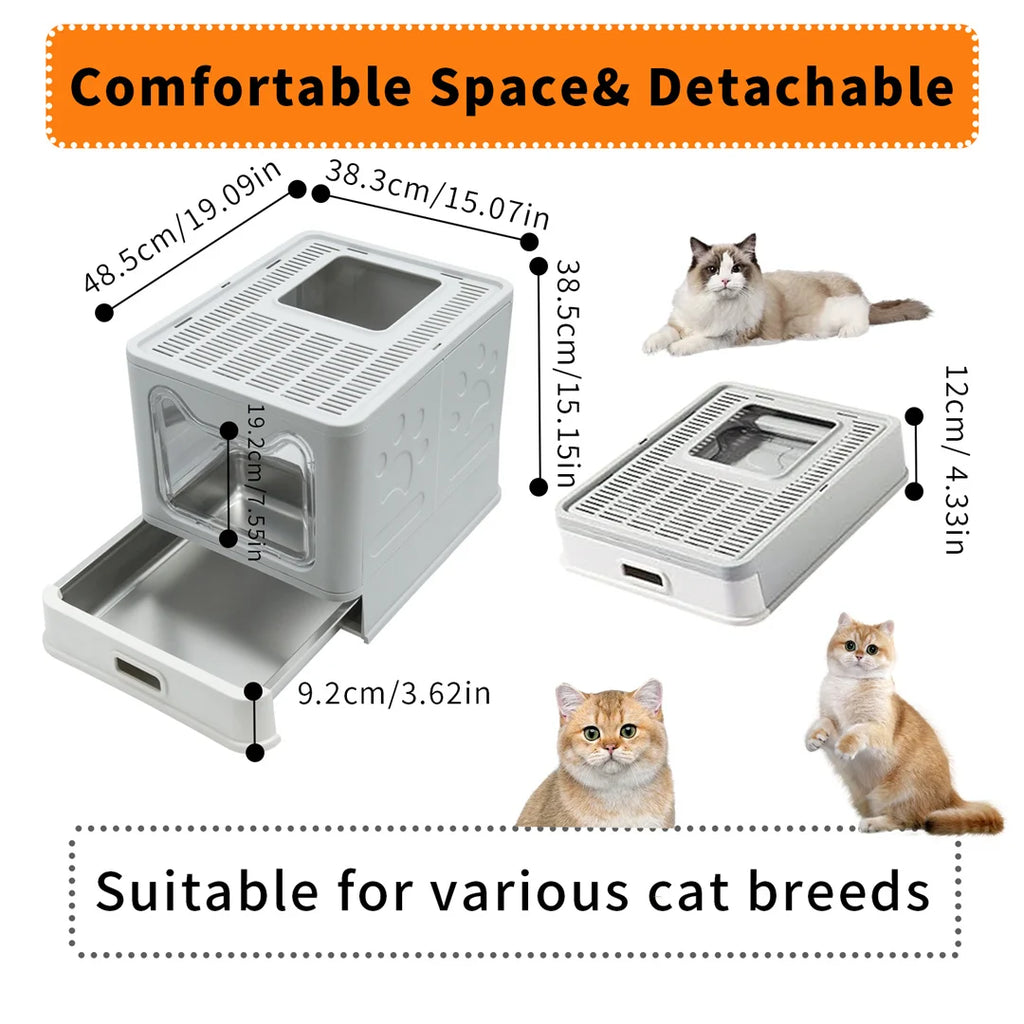 Detachable Enclosed Cat Litter Box Front Entry Stainless Steel Pan