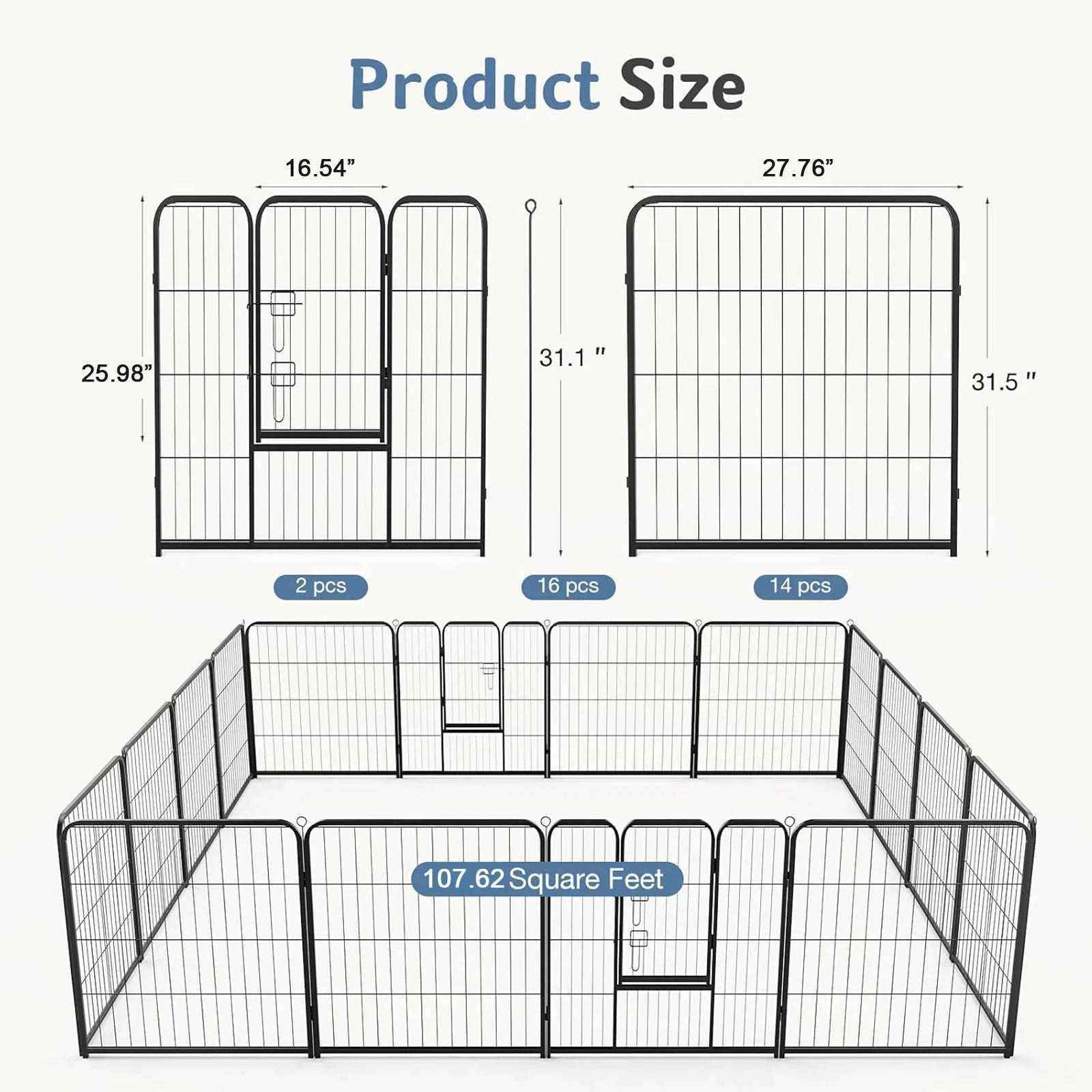 JHK 16 Panels Dog Playpen Pet Fence Metal 24 Inch to 32 Inch Foldable Large Dog Puppy Exercise for Yard Gate Camping Outdoor